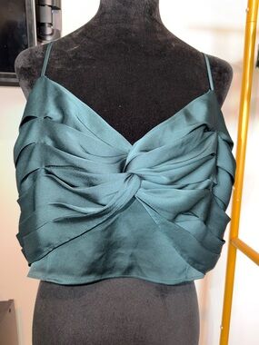 Express Satin Twist Crop Top - Emerald Green
